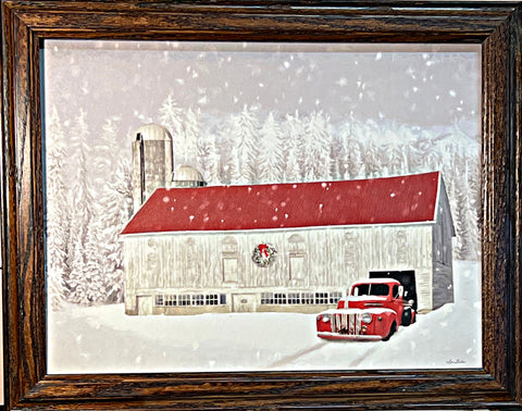 Lori Deiter Wyoming Christmas Barn Art Print-Framed 18.5 x 14.5