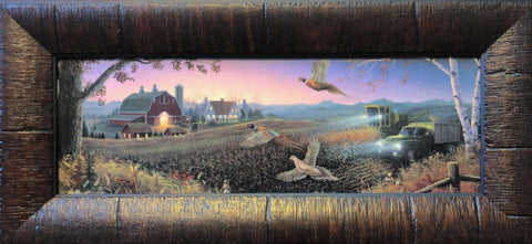 Mark Daehlin Evening Harvest Farm Pheasant Art Print-Framed 17.5 x 8