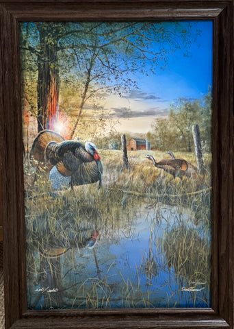 Jim Hansel Morning Ritual Turkey Framed (Wood)  Art Print 33 x 23