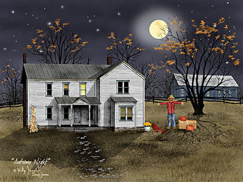 Billy Jacobs Autumn Night Scarecrow Pumpkin Art Print 12 x 9