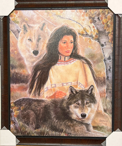 Maija Aspen Shadows Wolve Native American Maiden S/N Art Print-Framed 26.5 x 31.5