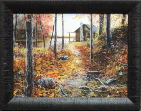Jim Hansel Whispers of Autumn Cabin Autumn Leaves Framed  19 x 15