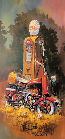 Dale Klee The Cushman Scooter Gas Pump S/N Art Print 12 x 25