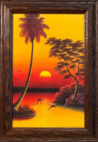 Jose Paulino Sunset Bay Dolphin Art Print-Framed 10.5 x 14.5
