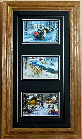 Kevin Daniel Snowmobile Trilogy Art Print-Framed-Oak  13 x 23