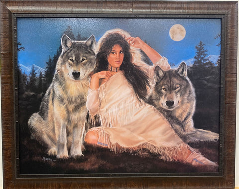 Maija Starlit Night Art Wolve Print-Framed 27.5 x 22