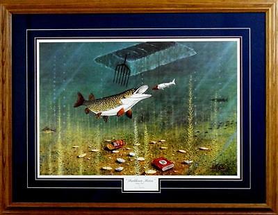 Darkhouse Action By Les Kouba Large Open Edition Framed Ice Fishing Art Print