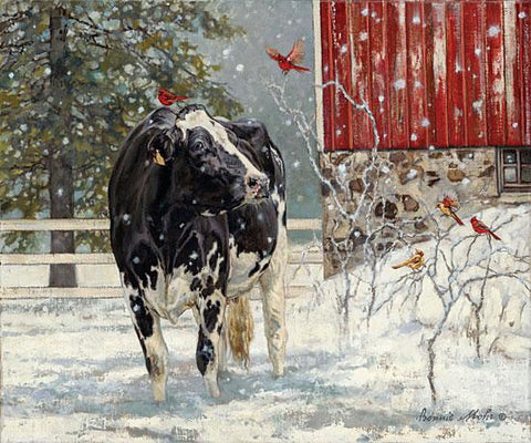 Mohr, Cardinal Visitors Cow Farm Art Print 16 x 12