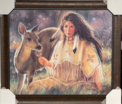 Maija Spring Fawn Native American Art Print-Framed 28 x 24