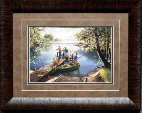 Ken Zylla Sunfishing Lake Children Fishing Print-Framed 19 x 15