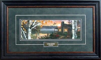 Autumn Splendor By Jim Rownd Cabin Lake Print Framed  23.5" x 13.5" Free Shipping