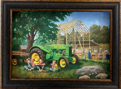 Charles Freitag The Barn Raising Country Farm Art Print-Framed 12 x 9 FREE SHIPPING