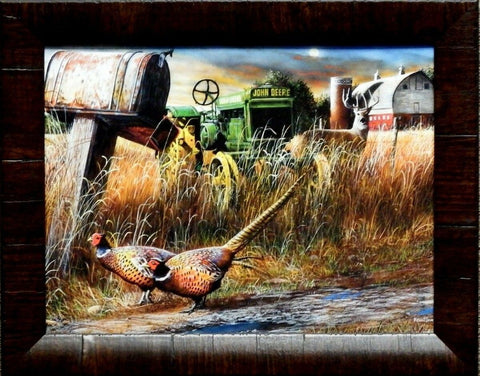 Kevin Daniel Special Delivery John Deere Tractor Pheasant Art Print-Framed