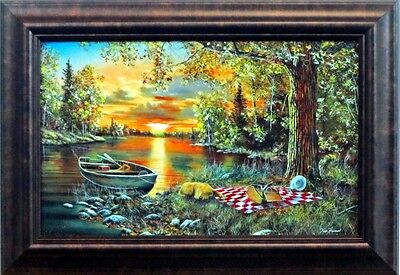 Lakeside Rendevous by Jim Hansel Lake Picnic  Framed Decorator Print 14.5" x 10"