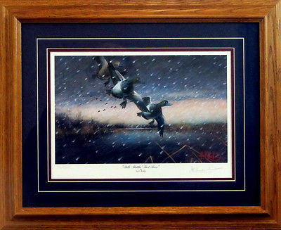 Les Kouba Bills Battlin First Snow Framed Duck Print  21 x 17