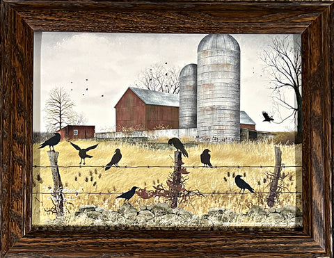 Billy Jacobs Fall Gathering Farm Barn Crow Art Print-Framed 14.5 x 11.5