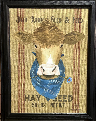Billy Jacobs Lucy Cow Feed Store Art Print Framed 14.5 x 18.5