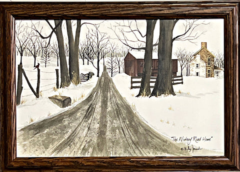 Billy Jacobs Wintery Road Farm Old Road Art Print-Framed 20.5 x 14.5