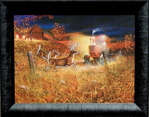 Jim Hansel Field of Dreams II Studio Canvas Deer Combine Art Print-Framed