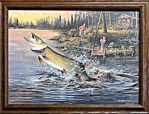 Scott Zoellick Beginners Luck Boy Fishing Art Print-S/N Framed 25 x 19