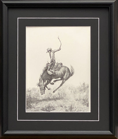Will James Cowboy RIding  Bucking Horse Western Art Print-Framed 17 x 20