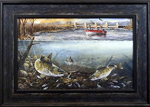 Ray Mertes "Strike Zone" Walleye Fishing Print Framed  27.5" x 19.25"