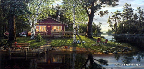 Kim Norlien Simpler Time Cabin Lake Art Print 24 x 12