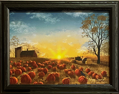 Billy Jacobs Autumn Sunrise Farm Pumpkin Fall Art Print Studio Canvas Framed 18.5 x 14.5