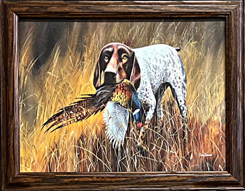 Jim Hansel German Shorthair Dog Pheasant Hunting Art Print-Framed 18.5 x 14.5