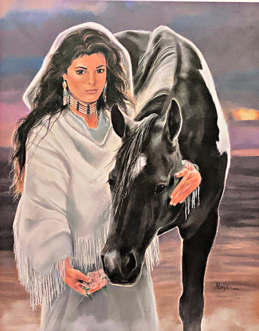 Maija Native American Art Print SUNDOWN Maiden with Horse S/N with certificate  (22"x28")