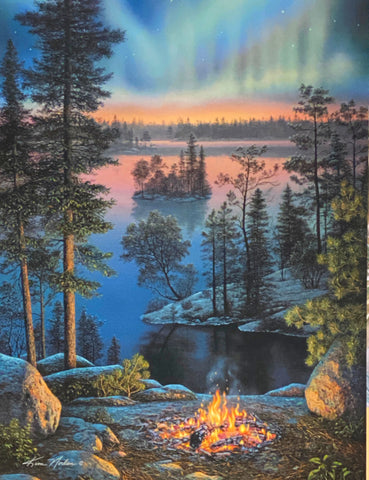 Kim Norlien Night Fire Camping Art Scene Print 12 x 16