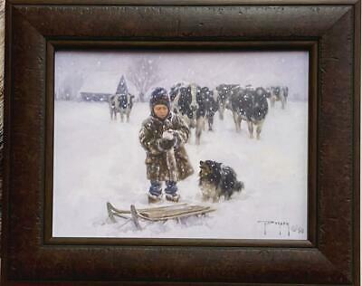 Robert Duncan Good Snow Cows Farm Boy Art Print-Framed 21.5 x 17.5
