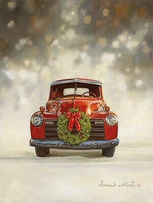 Bonnie Mohr Dazzling Red Old Truck Christmas Art Print-16 x 12