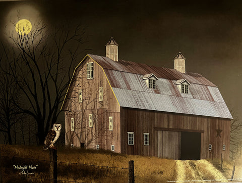 Billy Jacobs Midnignt Moon Barn Owl Farm Paper Art Print-12 x 9