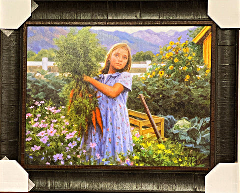 Robert Duncan A Bunch of Carrots Girl in Gardon Art Print-Framed 27 x 22