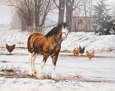 Bonnie Mohr Winter Coats Horse Chicken Art Print-20 x 16