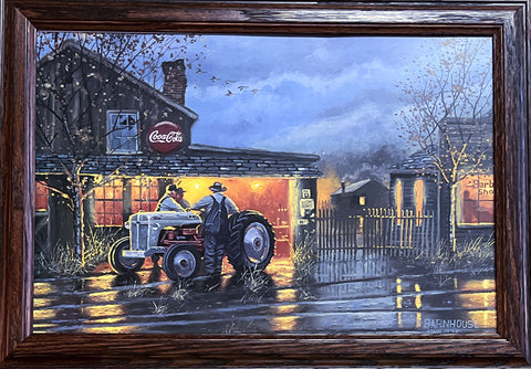 Dave Barnhouse Shop Talk Farm Tractor Shop Art Print-Framed 20.5 x 14.5 (Wood)
