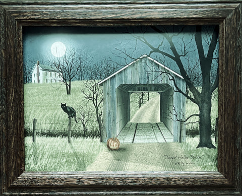 Billy Jacobs Spooky Hollow Bridge Decorator Art Print Framed 14.5 x 11.5