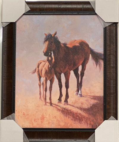 Jim Rey Mustang Mama Horse and Colt Art Print-Framed 22 x 18