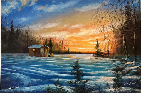 Jim Hansel Best Kept Secret Ice Fishing Snowmobile Art Print S/N