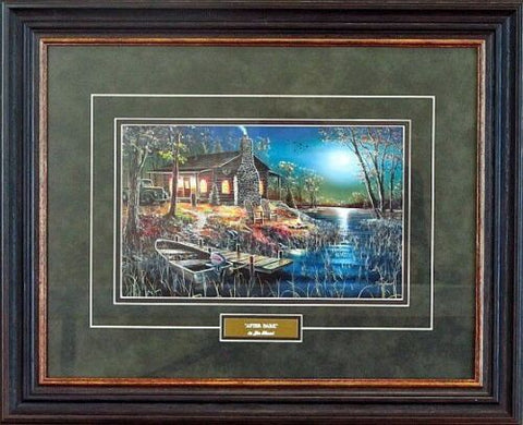 Jim Hansel After Dark Lake Cabin Art Print-Framed 21 x 17