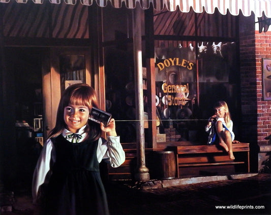 Bob Byerley Children's Print Playing Telephone with Tin Cans