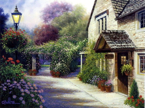 Charles White Picture of cottage and flower gardens