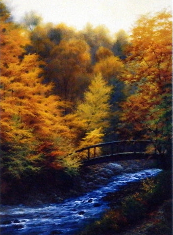 Landscape picture by Charles White fall colors and stream