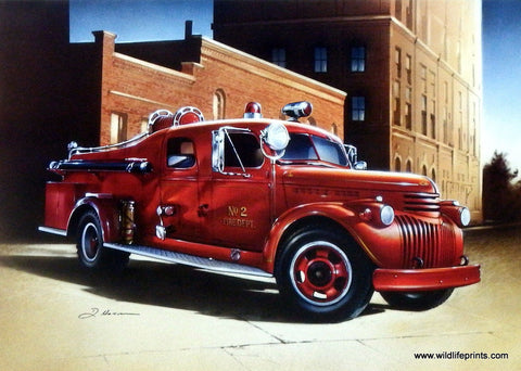 Dan Hatala Vintage Fire Truck Picture BIG RED