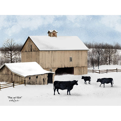 Bill Jacobs Black and White Cow Farm Prnt 16 x 12
