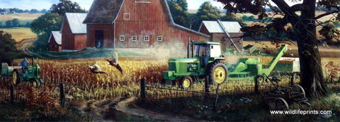 Charles Freitag print John Deere tractor flushes out pheasants