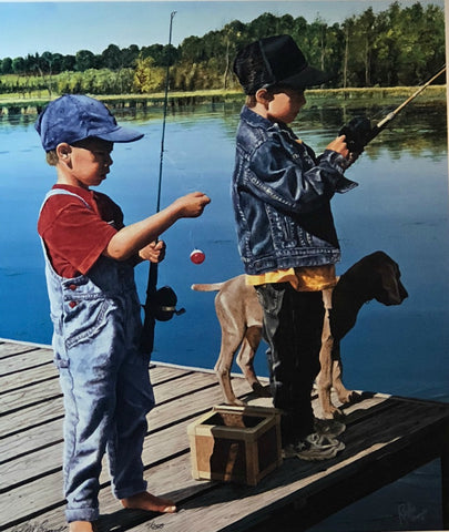Rollie Brandt Taut and Tangled S/N boys Fishing Art Print