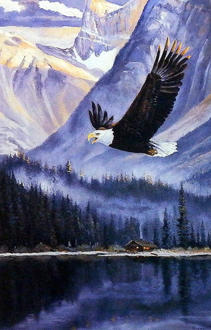 Andrew Kiss Print Eagle Flying over mountain lake