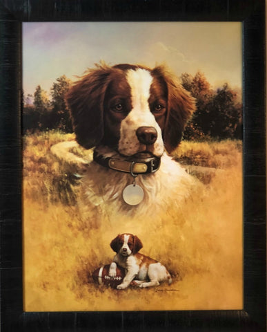 Larry Chandler Springer Spaniel with Pup Art Print-Framed
